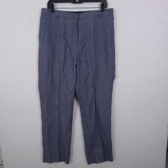 J.Crew Pants - J.Crew Linen Trousers Women 12 Blue Straight Leg Lightweight Summer 34x29
